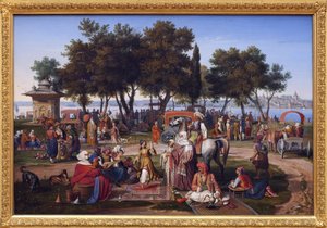 Aasian makea vesi Konstantinopoli (nykyinen Istanbul, Turkki). Johann Michael Wittmerin (1802-1880) maalaus öljy kankaalle tekijältä Johann Michael Wittmer
