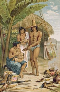 Intian kotitalous Itä-Brasiliassa, Prof. Friedrich Ratzelin teoksesta "Ihmiskunnan historia", pub. vuonna 1904 tekijältä Johann Moritz Rugendas