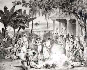 Landu Dance, kaiverrus Victor Adam ja Monthellier (litho) (bw kuva) tekijältä Johann Moritz Rugendas