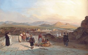 Santiago de Chile Santa Lucian kukkulalta katsoen länteen, 1841 tekijältä Johann Moritz Rugendas