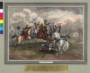Frederic Dittmayer pelastaa 17. helmikuuta 1814 Villeneuvessa eversti kersantti Trachin paroni Trachin ranskalaiset kuriirimiehet vankeudesta. tekijältä Johann Nepomuk Hoechle