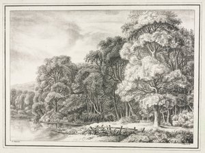 Metsämaisema järven kanssa, 1811-1816. tekijältä Johann Nepomuk Strixner