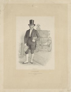 J. Robertin muotokuva vaunujen kanssa J. Robert (otsikko esineessä) tekijältä Johann Peter Berghaus