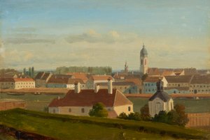 Näkymä Tonavan kanavan yli Leopoldstadtiin tekijältä Johann Peter Krafft