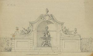 Suihkulähde Ylä-Belvederen persikkapuutarhassa tekijältä Johann Peter Krafft