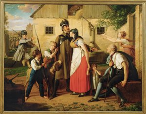 Die Heimkehr des Landwehrmannes - Miliisimiehen paluu ... (maalaus kankaalle) tekijältä Johann Peter Krafft