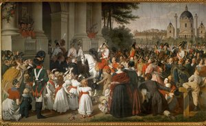 Keisari Franz I palaa Wieniin Leipzigin taistelusta... (seinämaalaus) tekijältä Johann Peter Krafft