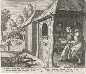 Abraham Edessan erakkona Mies Erakot (sarjan nimi) Solitudo Sive Vitae Patrum Eremicolarum (sarjan nimi) tekijältä Johann Sadeler (I)