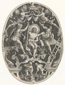 Kristus avasi sotilaiden oven Passie van Christus (sarjan nimi) Kristuksen kärsimys, meidän lunastus (sarjan nimi) tekijältä Johann Sadeler (I)