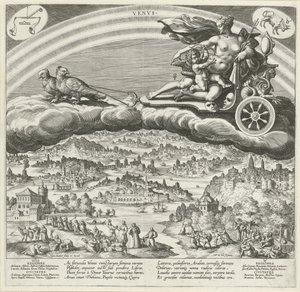 Planeetta Venus ja sen vaikutus maailmaan The Seven Planets (sarjan nimi) Planetarum effectus et eorum in signis zodiac (sarjan nimi) tekijältä Johann Sadeler (I)
