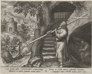 Saint Theodore Tiro Erakkona Erakoiden hyveellinen elämä (sarjan nimi) Trophaeum vitae solitariae (sarjan nimi) tekijältä Johann Sadeler (I)
