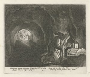 Macarius Egyptin erakkona Mies Erakot (sarjan nimi) Solitudo Sive Vitae Patrum Eremicolarum (sarjan nimi) tekijältä Johann Sadeler (I)