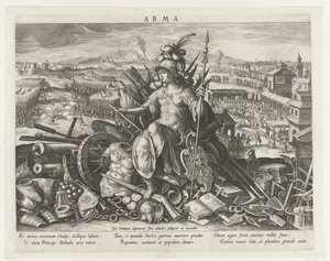 Minerva kamppailulajin suojelijana Arma (otsikko esineessä) Prinssin päätoiminnat (sarjan nimi) Schema, seu speculum principum (sarjan nimi) tekijältä Johann Sadeler (I)