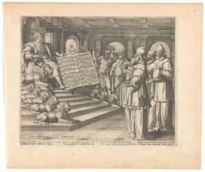 Motettipainos ja nimilehti, jossa Solomon Laulujen laulun säveltäjänä Canticum Canticorum (otsikko esineessä) Song of Solomon (sarjan nimi) tekijältä Johann Sadeler (I)