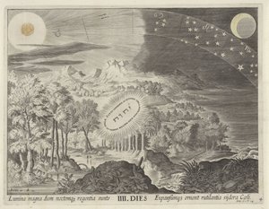 Auringon, kuun ja tähtien luominen Creation of the World (sarjan nimi) tekijältä Johann Sadeler (I)