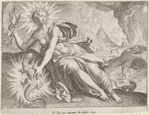 ilotulitus Ignis (otsikko esineessä) The Four Elements (sarjan nimi) tekijältä Johann Sadeler (I)