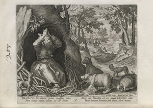Blasius, kuva 8/30 sarjasta Sylvae Sacrae (Erakot maisemissa) tekijältä Johann Sadeler I