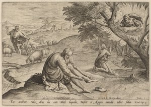 Jumala ilmestyy Moosekselle, 1585. tekijältä Johann Sadeler I
