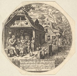 Eenok ja hänen perheensä ympäröivät ateriapöytää ja pitävät käsiään eleellä..., noin. 1580-1623.