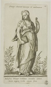 Enterpe, Musa de la Música, placa 10 de Parnassus Biceps Finnish tekijältä Johann Theodor de Bry