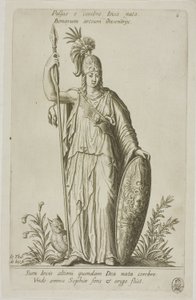 Pallas Athena, kilpi 6, Parnassus Biceps -laatta. tekijältä Johann Theodor de Bry