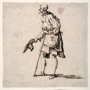 Maalaismies seisomassa ja riisumassa lakkiaan (kynä ja muste paperille) tekijältä Johann Wilhelm Baur