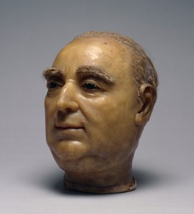 Hessen-Kasselin Landgrave Friedrick II:n pää, 1786 (vaha, lasi ja hiukset). tekijältä Johann Wilhelm Kirchner