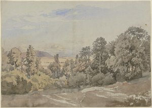 Metsä ja kaukainen näkymä tekijältä Johann Wilhelm Schirmer