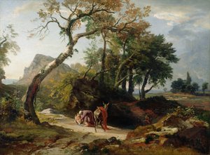 Armollinen samarialainen pelastaa loukkaantuneen miehen (ilta) n. 1856