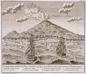 Saari nimeltä "Ternate" Molukeilla, pubi. 1744. tekijältä Johann Wolfgang Heydt