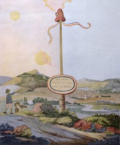 "Vaeltajat, tämä maa on vapaa", vapauspylväs Ranskan ja Luxemburgin rajalla Moselissa, kopio alkuperäisestä akvarelliväristä, joka on tehty vuonna 1792, n. 1847