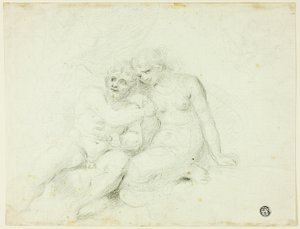 Istuva mies lähellä Naista tekijältä Johann Zoffany