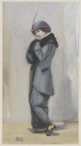 Seisova nainen pitkässä turkissa tekijältä Johannes Abraham Mondt