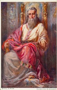 Salomo istuu tuomiossa (värilitografia)