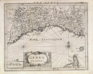 Genovan herttuakunta, Jan Baptist Vrientsin kartta saksalaisesta atlasesta, kuparikaiverrus, puoli 1600-luvulta tekijältä Johannes Baptista Vrints