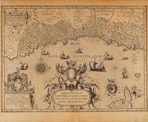 Genovan tasavalta, kartta Jan Baptist Vrients Theatrum Orbis Terrarumista, Abraham Ortelius tekijältä Johannes Baptista Vrints
