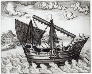 Kiinalainen roskaposti, kuvitus teoksesta "Jan Huyghen van Linschoten, His Course of Voyages to the East and West Indies", 1579-92