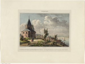 Pyhän Nikolauksen kappeli Nijmegenissä Hedensche Kapel, Valkhofin kävelypaikalla. La Chapelle Payenne, à la Promenade, dit Valkhof (otsikko esineessä) Nymegen. (sarjan otsikko objektissa)
