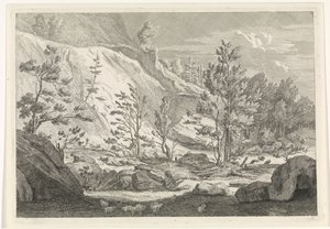Rokko, jossa on lammaslauma Maisemat Chartreuzer-vuorilla (sarjan nimi) tekijältä Johannes Glauber