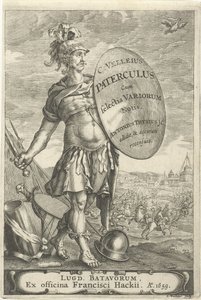 Romeinse krijgsman voor een slagveld Titelpagina voor Caius Velleius Paterculus cum Selectis Variorum Notis, 1659 tekijältä Johannes Hackius
