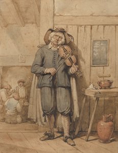Viulunsoittaja tavernassa, taustalla kolme miestä, 1800-luvun puoliväli. tekijältä Johannes Hendrik van West