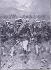 Japanilaisen jalkaväen panos, kuvitus Cassellsin Venäjän ja Japanin sodan historiasta, osa 1, n. 1900