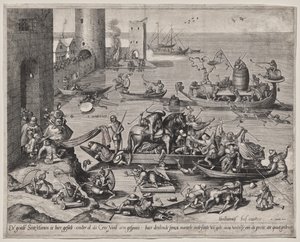Pyhä Martin hevosensa kanssa laivalla tekijältä Johannes I van Doetecum (d. 1605)