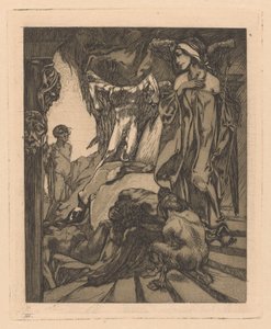 Oidipus ja Sfinksi Oidipus luolassa sfinksin luona (otsikko esineessä) tekijältä Johannes Josephus Aarts