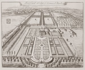 Fairford House, Samuel Barkerin kotipaikka, Thomas Badesladen (1718-50) teoksesta "Thirty Six Different Views of Noblemen and Gentlemen
