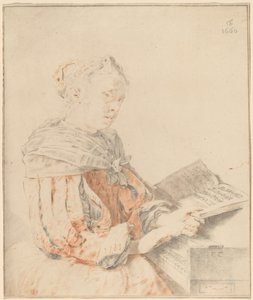 Nuori tyttö näppäimistöllä, 1767. tekijältä Johannes Kornlein