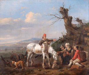 "Maisema lepäävien matkustajien kanssa", 1600-luku
