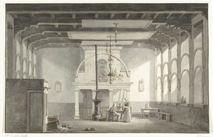 Dordrechtin Kloveniersdoelenin sali, jossa pidettiin kansallinen synodi vuosina 1618-1619, 1836 tekijältä Johannes Rutten (signed by artist)