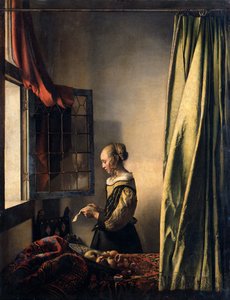 Mädchen, das einen Brief am offenen Fenster liest tekijältä Johannes Vermeer