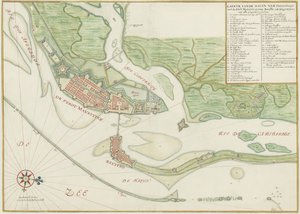 Akvarellikaavio Recifen (Brasilia) kaupungista 1600 -luvulla